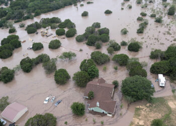 Flooding of the Guadalupe River near Kerrville, Texas, in 2025 (USCG, Public domain, via Wikimedia Commons)