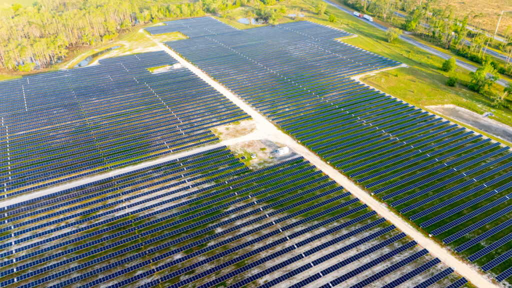 An aerial view of a solar farm in Madison County (iStock image)