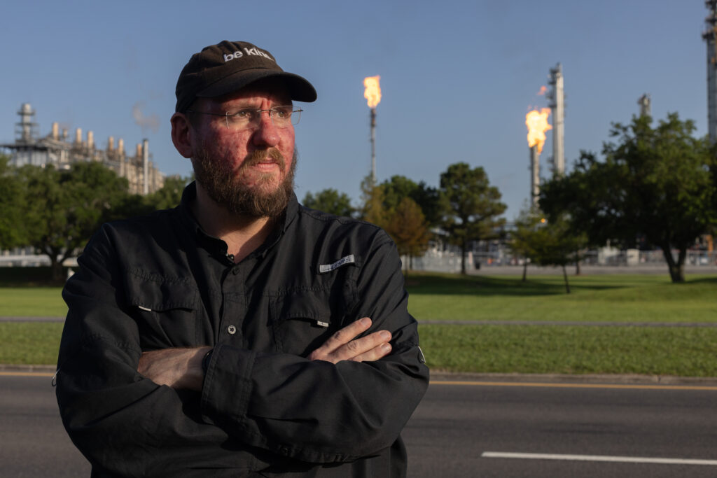 Environmental advocate James Hiatt of For a Better Bayou says communities see little benefit when liquefied natural gas terminals come to town — but the facilities often receive significant local tax breaks. “They give little peanuts. (It’s) nothing to the amount of money that they have been given by the government and the people here,” Hiatt says. (Jeffrey Basinger/Floodlight)