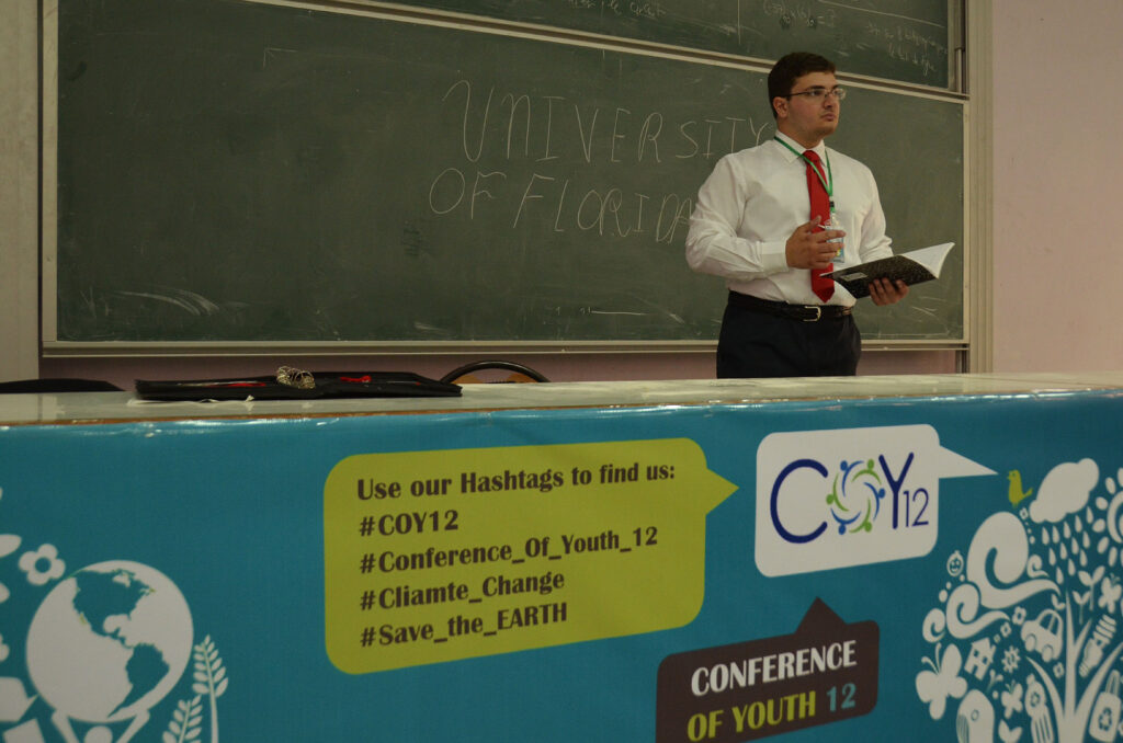 Rock Aboujaoude at the Conference of Youth (COY) in Marrakech, Morocco in November 2016. COY is an annual event preceding the U.N. Climate Change Conference. (Photo courtesy of John Capece)