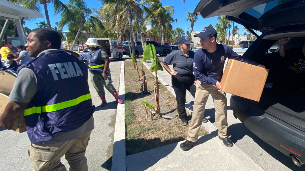 FEMA teams unload supplies at a local point of distribution set up to help Floridians impacted by Hurricane Ian. (Jocelyn Augustino/FEMA, via Defense Visual Information Distribution Service)