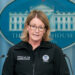 Former FEMA Administrator Deanne Criswell speaks about Hurricane Helene at a press briefing in 2024 at the White House. (The White House, Public domain, via Wikimedia Commons)