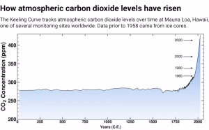 How atmospheric carbon dioxide levels have risen (Chart from Scripps Institution of Oceanography at UC San Diego, CC BY)