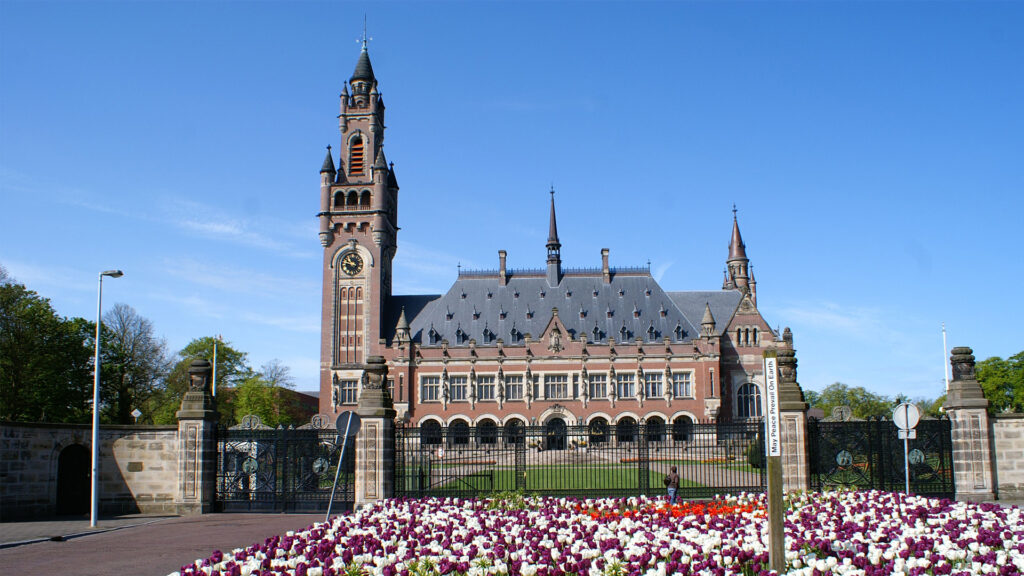 The Peace Palace in The Hague, The Netherlands, houses the International Court of Justice. (Kasteelbeer, CC BY-SA 3.0 NL, via Wikimedia Commons)