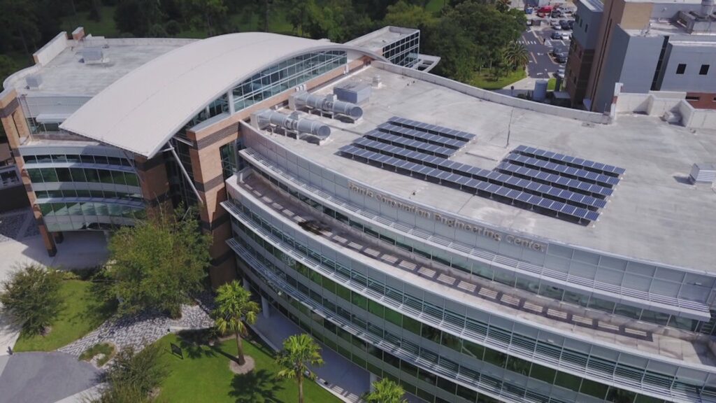 Solar panels on the rooftop of an engineering building at the University of Central Florida (Michael Rathbun/U.S. Department of Energy, Public domain, via Wikimedia Commons)