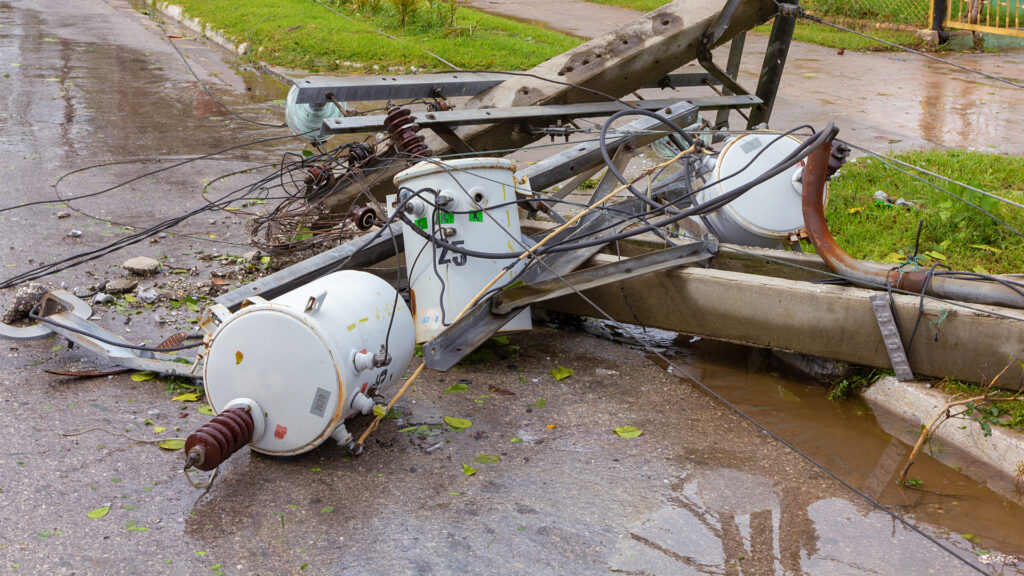 Power lines and transformers destroyed by Hurricane Irma (iStock image)