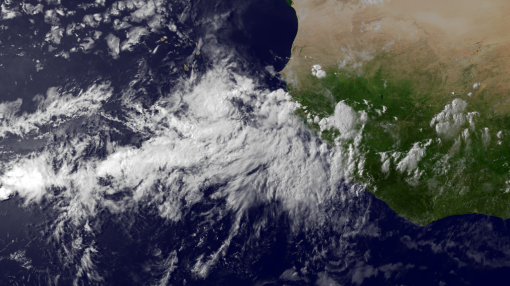 An African easterly wave moving off the coast of Africa (NOAA, Public domain, via Wikimedia Commons)