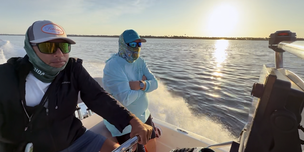 Captain Rob Gorta and USF Professor Steve Murawski traverse Tampa Bay on a sampling trip in August. (Photo by Dyllan Furness, USF College of Marine Science)