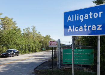 A sign outside Alligator Alcatraz (iStock image)