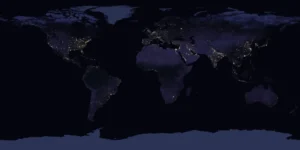NASA's "Black Marble" map of satellite images of Earth at night (NASA Earth Observatory images by Joshua Stevens, using Suomi NPP VIIRS data from Miguel Román, NASA GSFC.)