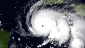 Hurricane Melissa intensifying as a Category 5 hurricane on Oct. 27, 2025. (ABI imagery from NOAA'S GOES-19 Satellite, Public domain, via Wikimedia Commons)
