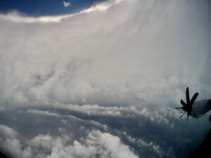 A U.S. Air Force Reserve crew from the 53rd Weather Reconnaissance Squadron, known as the “Hurricane Hunters,” flies through Hurricane Melissa on Oct. 27, 2025. (U.S. Air Force photo by Lt. Col. Mark Withee, Public domain, via Wikimedia Commons)