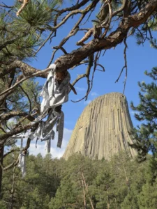 Prayer flags at Devil’s Tower National Monument in Wyoming. (Photo by Anne Vilen/The Daily Yonder)