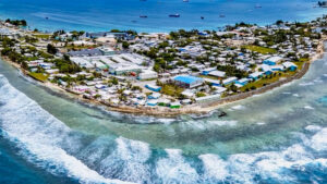 Sea walls now ring much of the Marshall Islands’ capital, Majuro, as the ocean rises. (Lt. Anna Maria Vaccaro/U.S. Coast Guard)