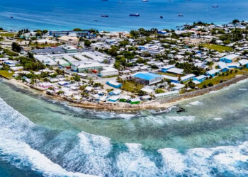 Sea walls now ring much of the Marshall Islands’ capital, Majuro, as the ocean rises. (Lt. Anna Maria Vaccaro/U.S. Coast Guard)