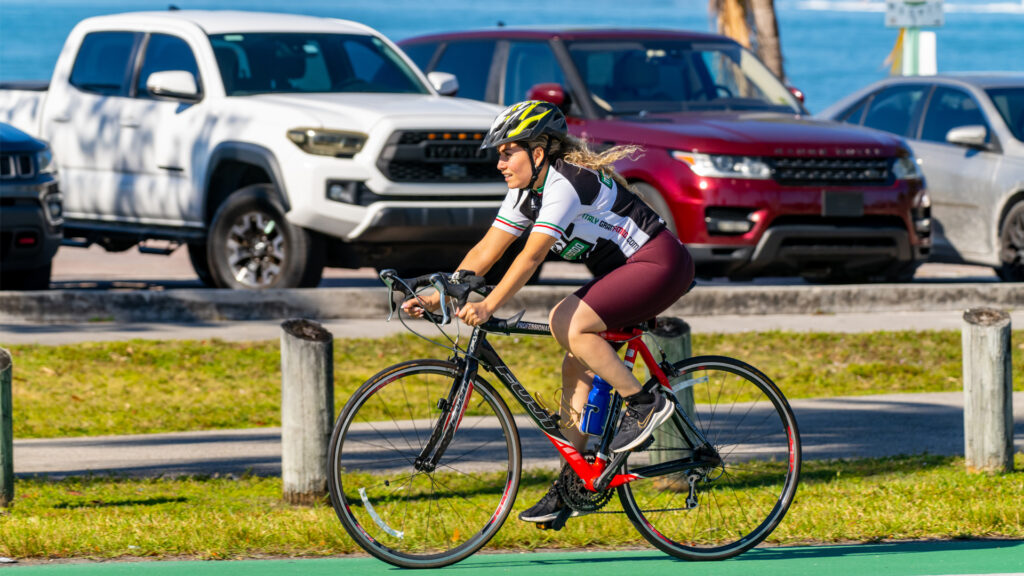 A woman riding a road bike in Key Biscayne (iStock image)