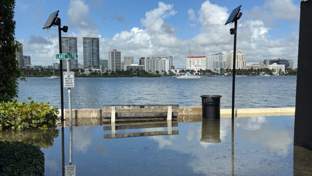 Saltwater reaches Palm Beach roads during the height of October’s king tide. (Credit: Katie Carpenter)