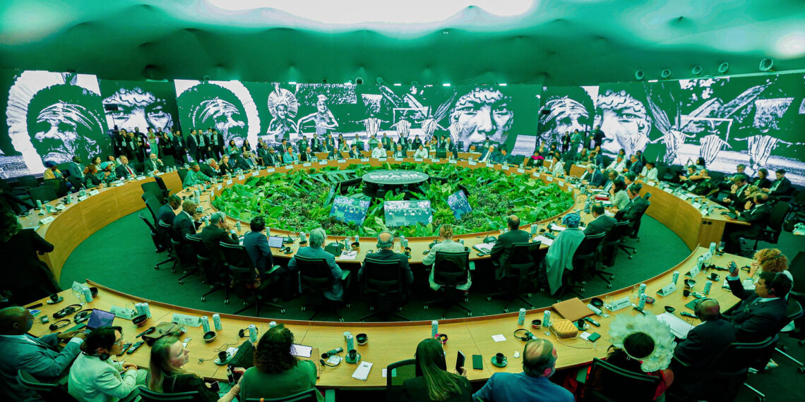 A roundtable discussion among national leaders on "Climate and Nature: Forests and Oceans" at the COP30 U.N. climate conference in Belém, Brazil. (Lula Oficial, CC BY-SA 4.0, via Wikimedia Commons)