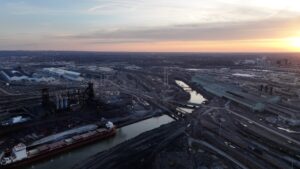 The Cleveland-Cliffs steelworks in Ohio makes a specialized type of steel that is crucial for making transformers. (Joseph Zadeh, CC BY-SA 4.0, via Wikimedia Commons)