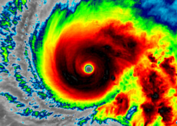 Infrared imagery of Hurricane Melissa churning toward Jamaica (GOES imagery: CSU/CIRA & NOAA, Public domain, via Wikimedia Commons)