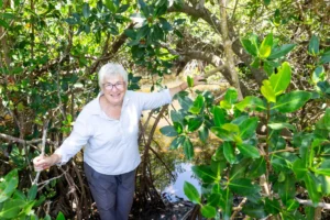 Ilka C. Feller, 77, is seen amongst the various mangrove trees found at the Round Island South Conservation Area in Vero Beach. Feller is a retired mangrove ecologist, entomologist, and scientific illustrator, and she is still hard at work studying and looking after mangrove forests all over the world. She has visited many mangrove sites throughout Florida as well as places like Belize, Mexico, Panama, and the Galapagos Islands, to name a few. (Photo by Jason Matthew Walker)