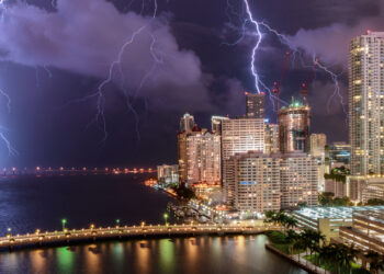 Lightning over Biscayne Bay and downtown Miami (iStock image)