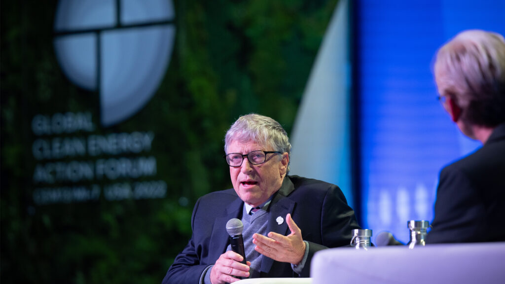 Bill Gates speaks at Global Clean Energy Action Forum in Pittsburgh, Pennsylvania, in 2022. (Office of Gov. Tom Wolf, CC BY 2.0, via Wikimedia Commons)