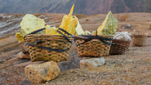 Sulfur deposits from a volcano in Indonesia (Photo by CEphoto, Uwe Aranas)