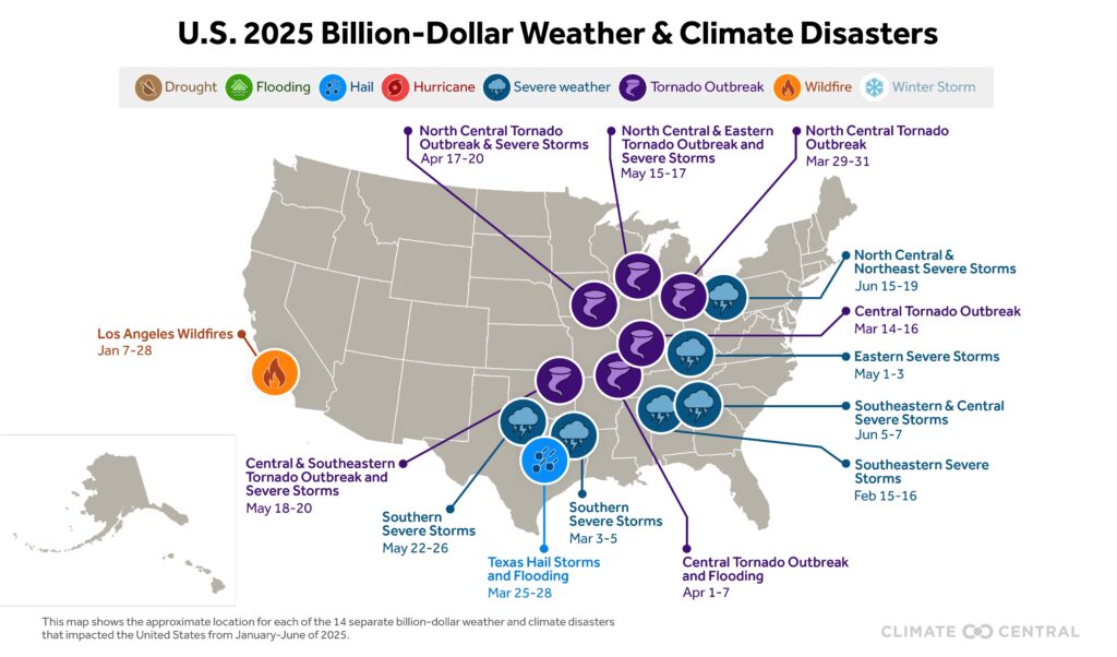 The nonprofit group Climate Central started tracking billion-dollar disaster after the Trump administration stopped updating a National Oceanic and Atmospheric Administration database. (Source: Climate Central)