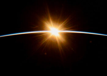 The sun’s first rays burst over the Earth’s horizon during an orbital sunrise, captured from the International Space Station above the Indian Ocean southwest of Australia. (Photo: NASA)