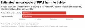 Estimated annual costs of PFAS harm to babies (Chart: The Conversation, CC-BY-ND; Source: Robert Baluja, et al., 2025)