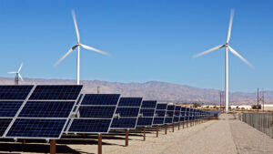 Wind turbines and solar panels in the California desert (iStock image)