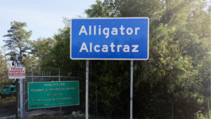 A sign at the entrance to Alligator Alcatraz (iStock image)