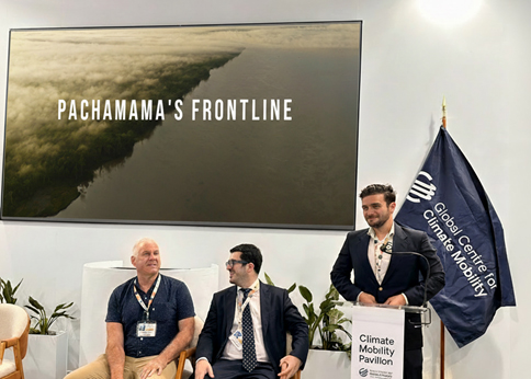 The Campus Climate Corps COP30 Team. From the left, Jeffery Dismukes (director of "Pachamama’s Frontline"), Esteban Rodofili (reporter) and Rock Aboujaoude Jr. (director of CCC, lead of film) (Photo courtesy of Rock Aboujaoude Jr.)