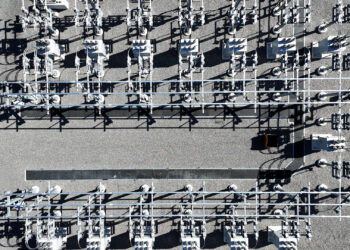 An aerial view of an electrical substation (iStock image)