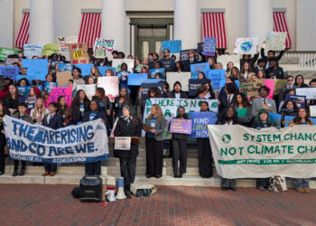 Young climate activists gathered for “Earth Advocacy Day” in front of the Capitol in Tallahassee on Jan. 29, 2026. (Photo by Mitch Perry/Florida Phoenix)