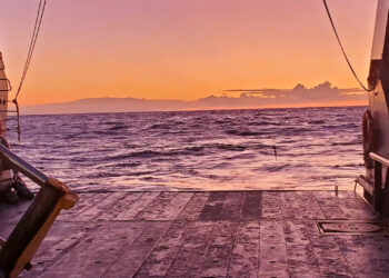 A research ship sails in the Atlantic Ocean, where scientists are studying the roles of marine viruses. (SW Wilhelm)