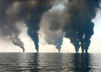 The surface burning of oil at Deepwater Horizon (David Valentine, CC BY-SA 4.0, via Wikimedia Commons)