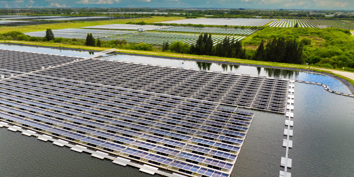 Floating solar panels and a solar farm (iStock image).