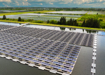 Floating solar panels and a solar farm (iStock image).