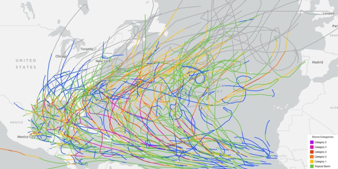 Atlantic named storm tracks, 2016-2025. (Image credit: NOAA/public domain)