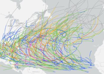 Atlantic named storm tracks, 2016-2025. (Image credit: NOAA/public domain)