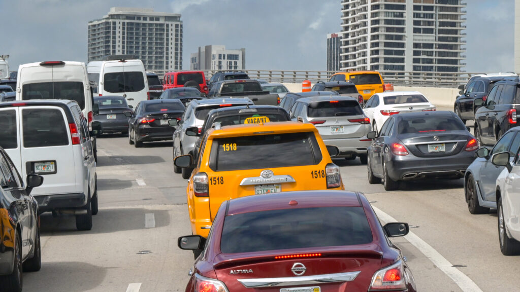 Backed-up traffic in downtown Miami (iStock image)