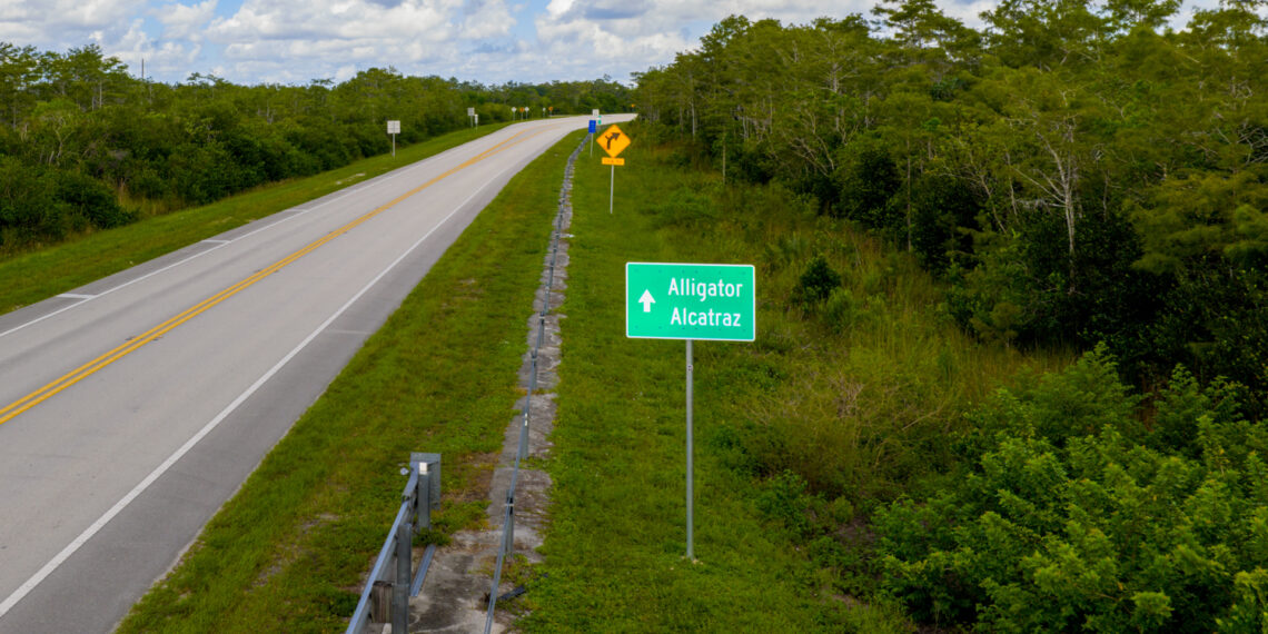 A sign pointing toward Alligator Alcatraz (iStock image)