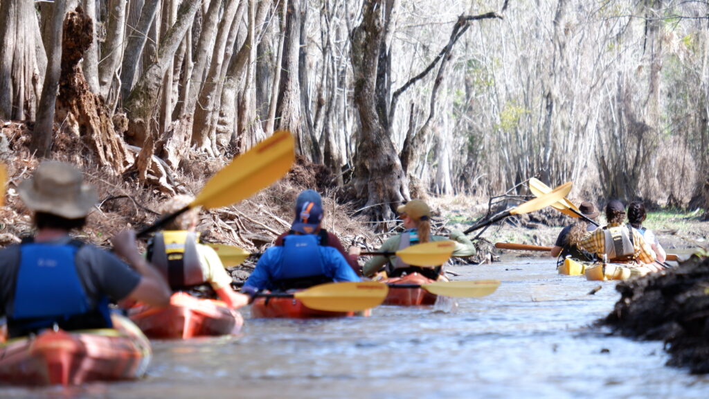 Members of Climate Cafe GNV joined the ranks of paddlers exploring the Ocklawaha River with the guidance of Earth Kinship, an ecotourism company based in Elkton. (Photo courtesy of Climate Cafe GNV)