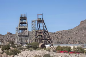 Metal structures on the site of Resolution Copper’s proposed underground copper mine in Arizona, in a place that has been sacred to Native American people for thousands of years. (Jim West/UCG/Universal Images Group via Getty Images)