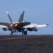 A U.S. jet prepares to launch from an aircraft carrier in support of Operation Epic Fury on Feb. 28. (U.S. Navy photo, Public domain, via Wikimedia Commons)