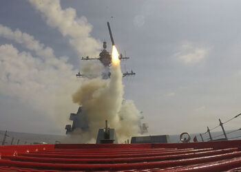 A missile is fired from a ship during operations in support of Operation Epic Fury. (U.S. Navy photo via Defense Visual Information Distribution Service)