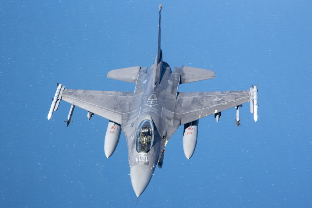 A U.S. Air Force F-16C Falcon from the 96th Test Wing prepares for in-flight refueling during an exercise over the Gulf in 2020. (U.S. Air Force photo by Tech. Sgt. John McRell via Defense Visual Information Distribution Service)