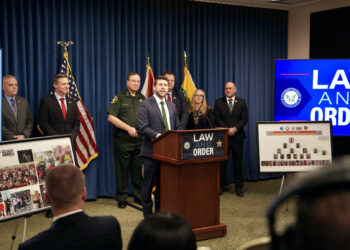 Uthmeier speaking at a press conference. (Photo courtesy of attorney general's office)